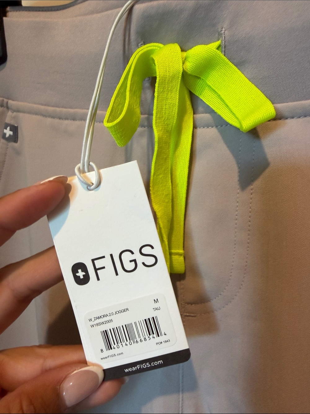 FIG’s Technical Collection Taupe Jogger Pants with Neon Yellow Drawcord - Picture 3 of 7